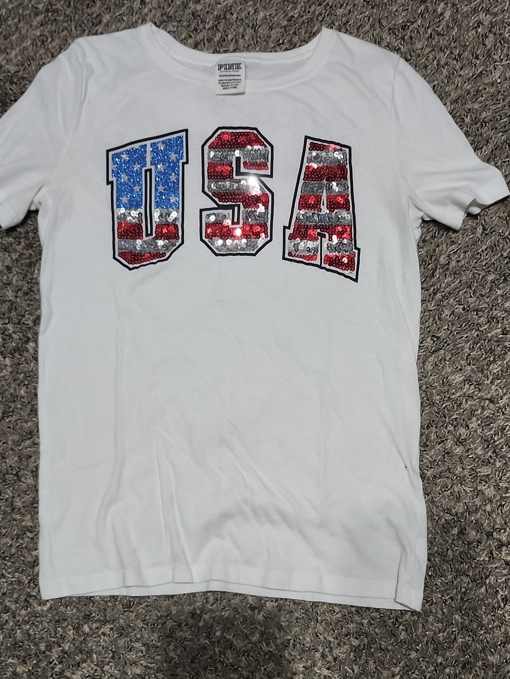White USA Sequin Graphic T-Shirt - PINK Victoria's Secret